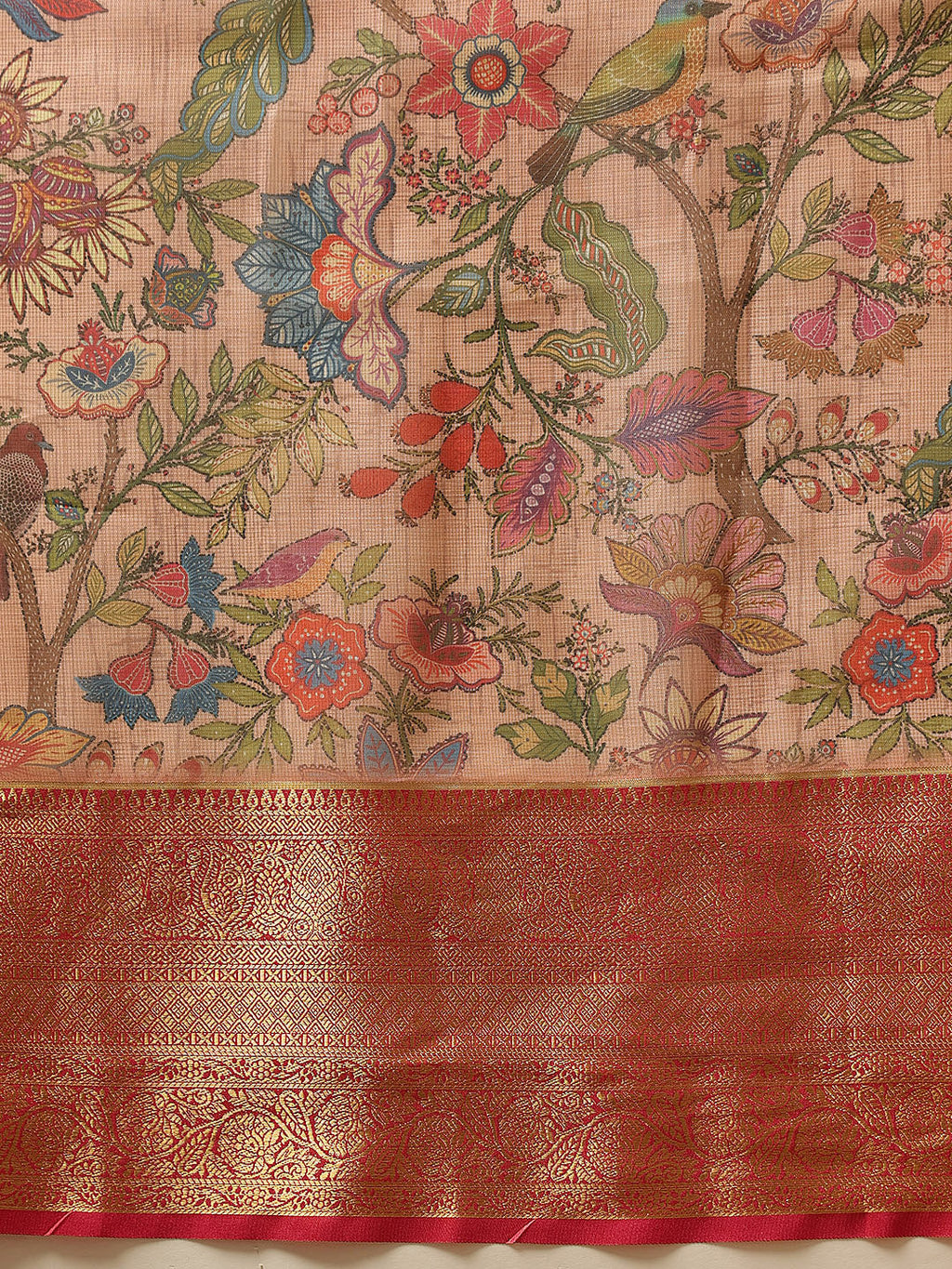 Hiral Fashion Peach Banarasi Muga Silk Pichwai Digital Printed Saree