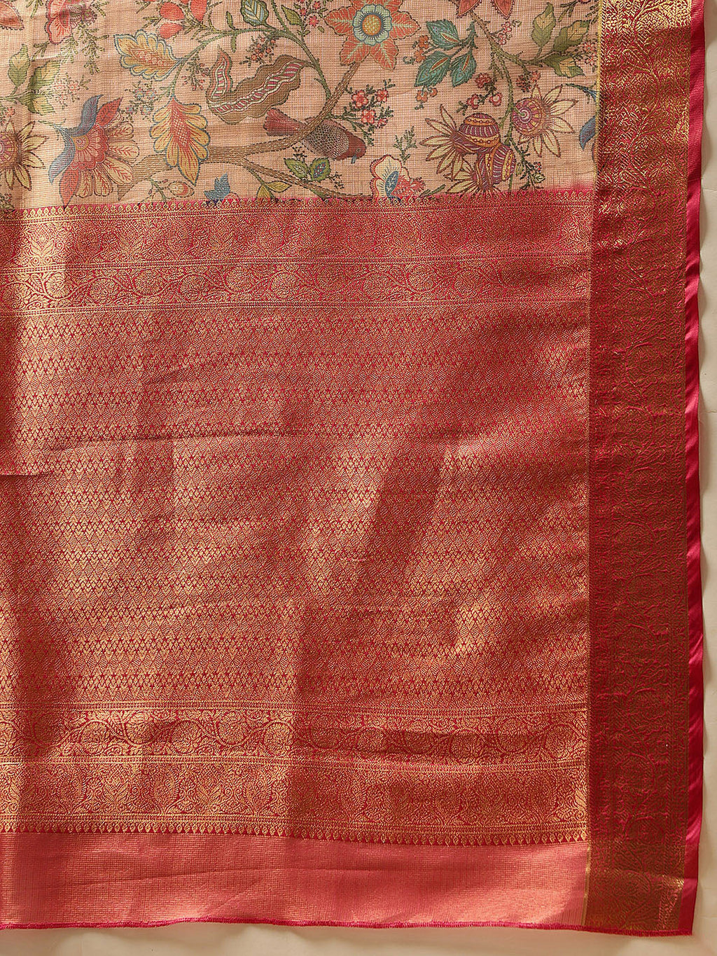 Hiral Fashion Peach Banarasi Muga Silk Pichwai Digital Printed Saree