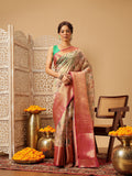 Hiral Fashion Pink Banarasi Muga Silk Pichwai Digital Printed Saree
