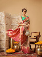 Hiral Fashion Pink Banarasi Muga Silk Pichwai Digital Printed Saree