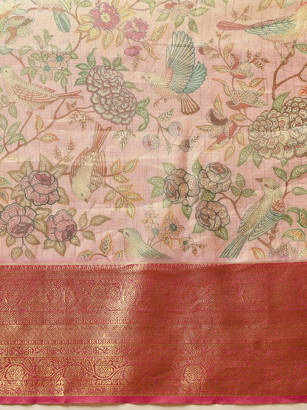 Hiral Fashion Pink Banarasi Muga Silk Pichwai Digital Printed Saree