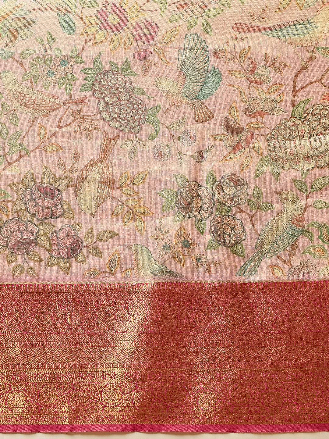 Hiral Fashion Pink Banarasi Muga Silk Pichwai Digital Printed Saree