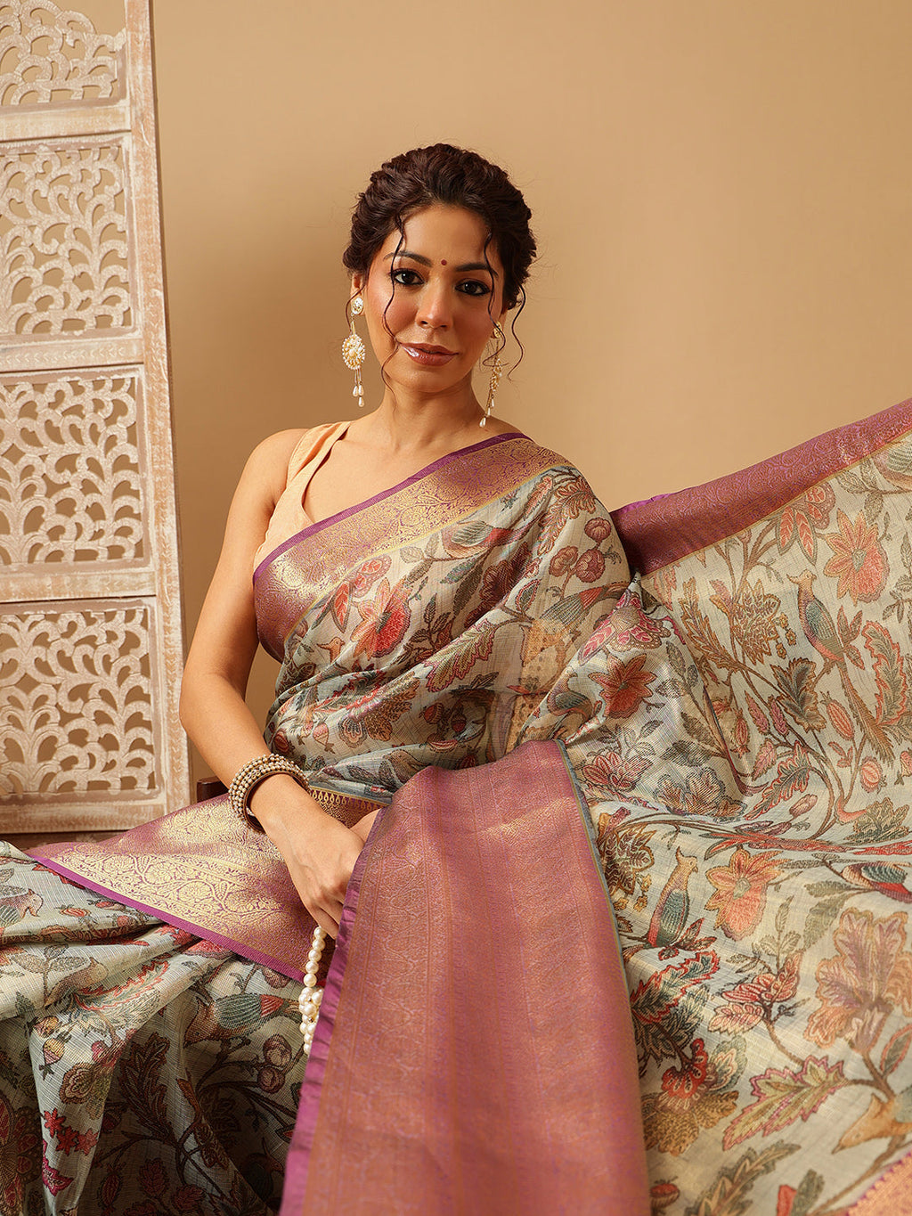 Hiral Fashion Teal Banarasi Muga Silk Pichwai Digital Printed Saree