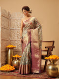 Hiral Fashion Teal Banarasi Muga Silk Pichwai Digital Printed Saree