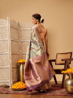 Hiral Fashion Teal Banarasi Muga Silk Pichwai Digital Printed Saree