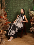 Hiral Fashion Black Chanderi Cotton Blend Abstract Digital Printed Saree