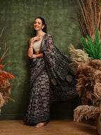Hiral Fashion Black Chanderi Cotton Blend Abstract Digital Printed Saree