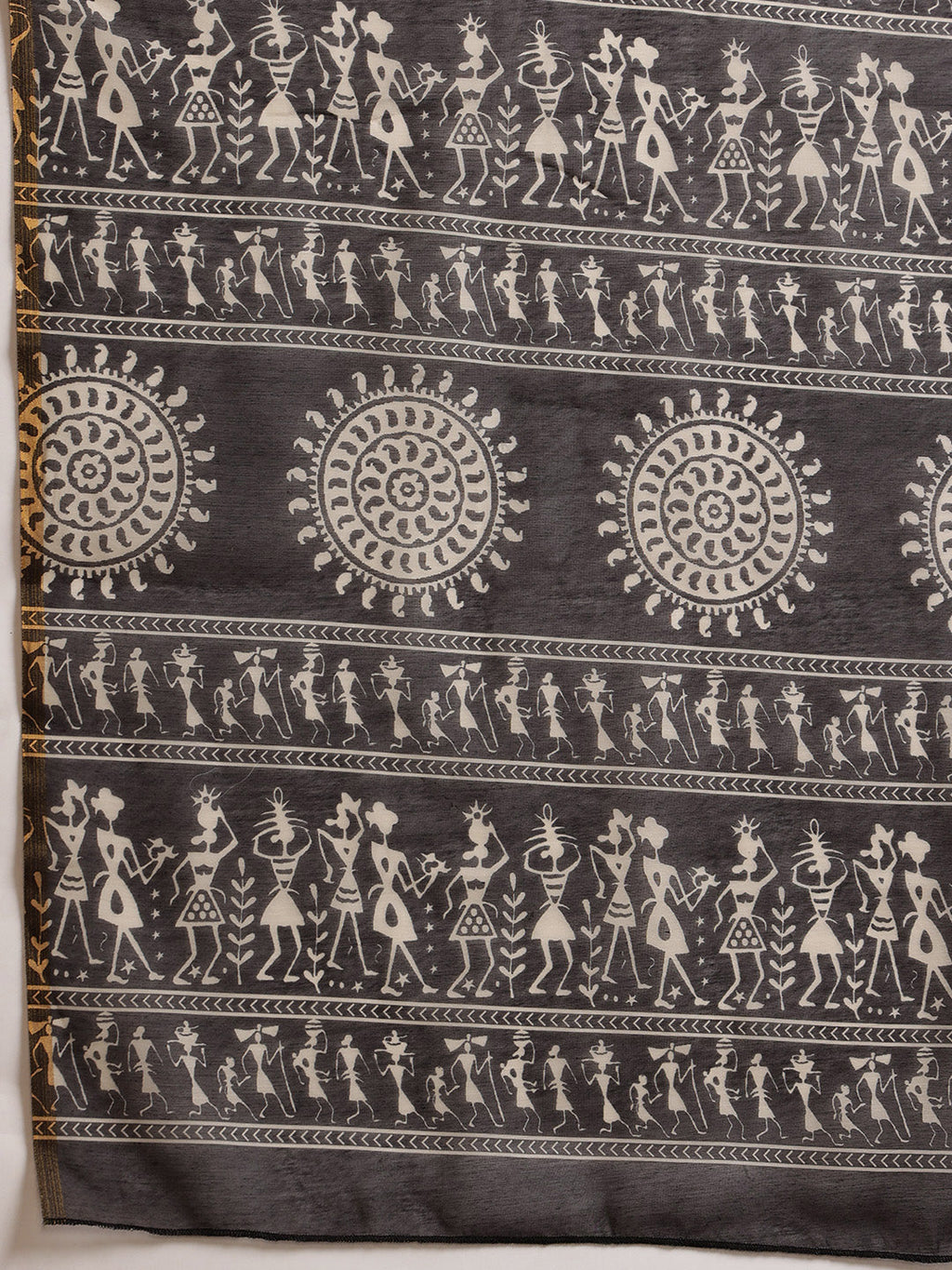 Hiral Fashion Black Chanderi Cotton Blend Abstract Digital Printed Saree