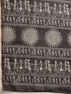 Hiral Fashion Black Chanderi Cotton Blend Abstract Digital Printed Saree