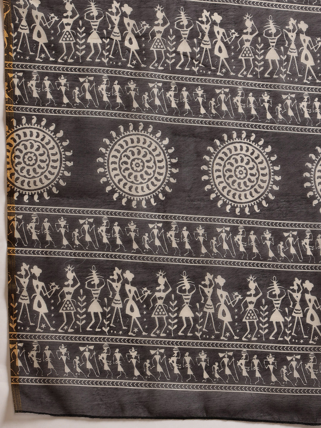 Hiral Fashion Black Chanderi Cotton Blend Abstract Digital Printed Saree
