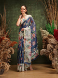 Hiral Fashion Blue Chanderi Cotton Blend Floral Digital Printed Saree
