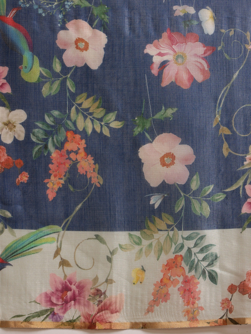Hiral Fashion Blue Chanderi Cotton Blend Floral Digital Printed Saree