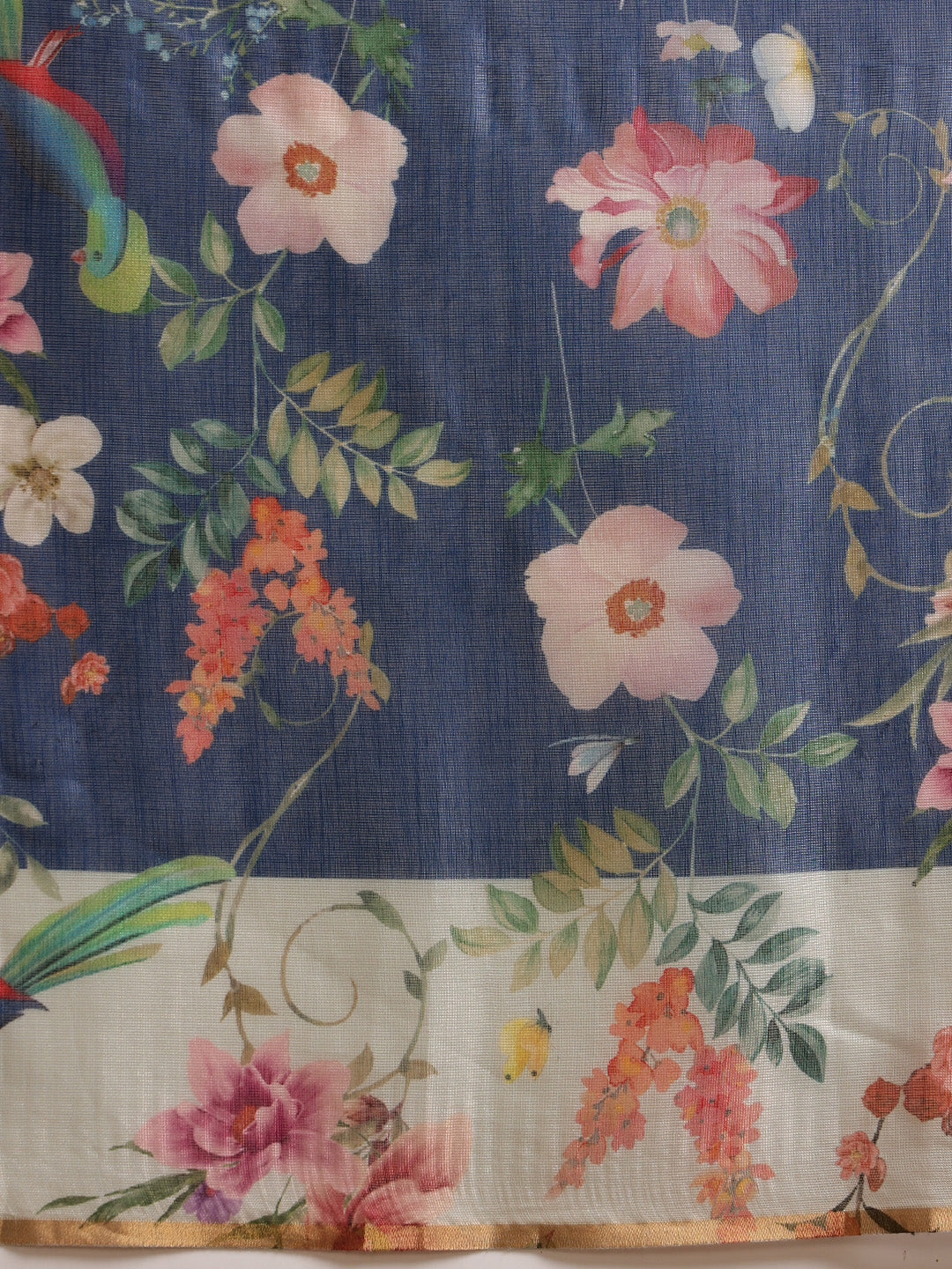 Hiral Fashion Blue Chanderi Cotton Blend Floral Digital Printed Saree