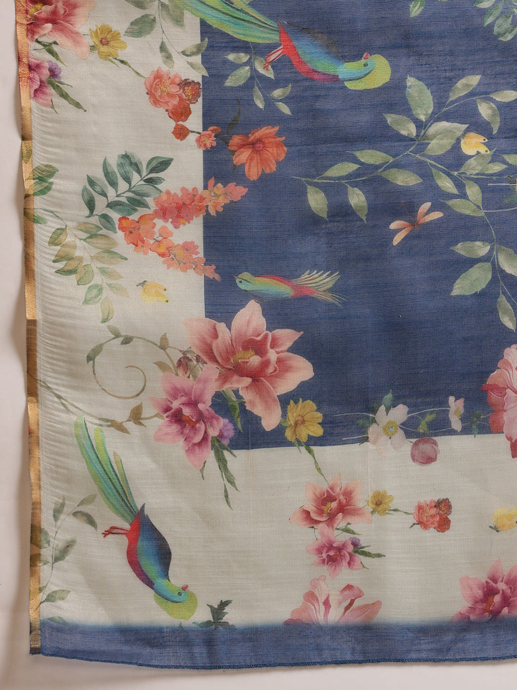 Hiral Fashion Blue Chanderi Cotton Blend Floral Digital Printed Saree