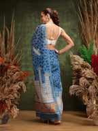Hiral Fashion Blue Chanderi Cotton Blend Abstract Digital Printed Saree