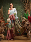 Hiral Fashion Blue Chanderi Cotton Blend Abstract Digital Printed Saree