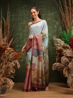 Hiral Fashion Blue Chanderi Cotton Blend Abstract Digital Printed Saree