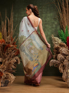 Hiral Fashion Blue Chanderi Cotton Blend Abstract Digital Printed Saree