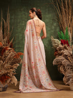 Hiral Fashion Peach Chanderi Cotton Blend Floral Digital Printed Saree