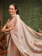 Hiral Fashion Peach Chanderi Cotton Blend Floral Digital Printed Saree