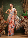 Hiral Fashion Beige Chanderi Cotton Blend Floral Digital Printed Saree