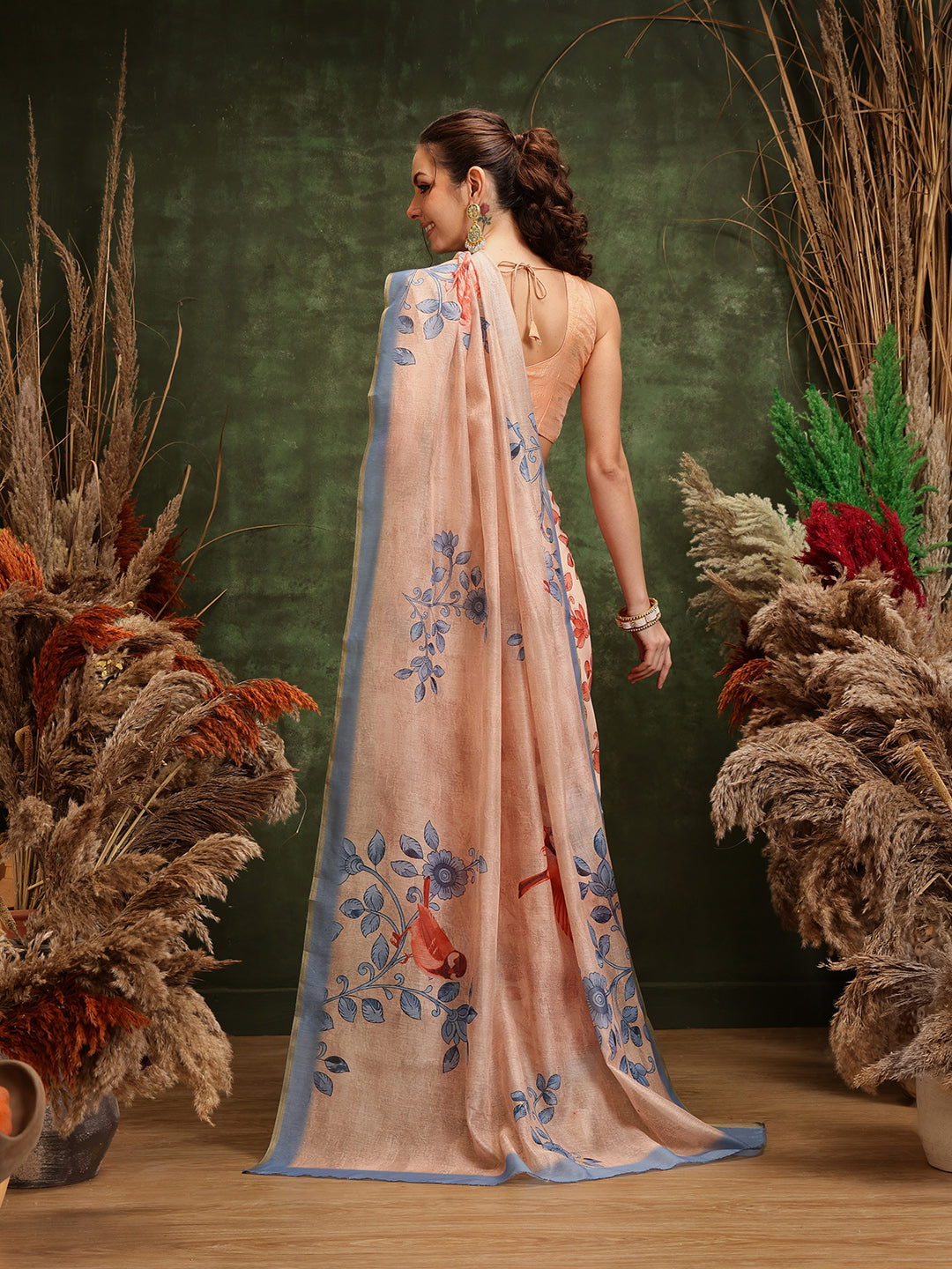 Hiral Fashion Beige Chanderi Cotton Blend Floral Digital Printed Saree