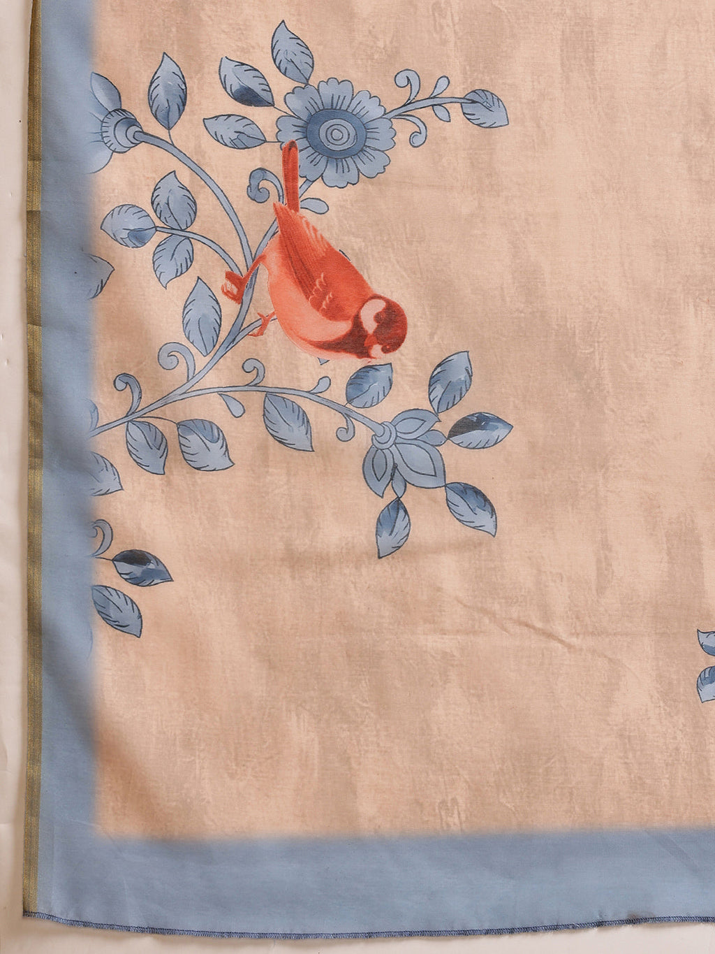 Hiral Fashion Beige Chanderi Cotton Blend Floral Digital Printed Saree