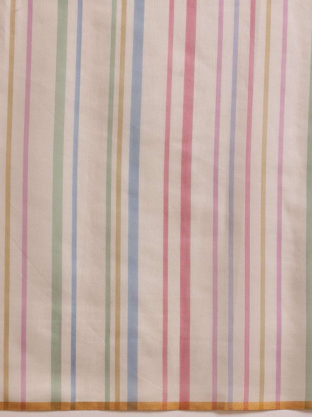 Hiral Fashion White Chanderi Cotton Blend Stripes Digital Printed Saree