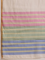 Hiral Fashion White Chanderi Cotton Blend Stripes Digital Printed Saree