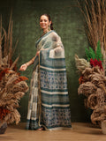 Hiral Fashion Off White Chanderi Cotton Blend Abstract Digital Printed Saree