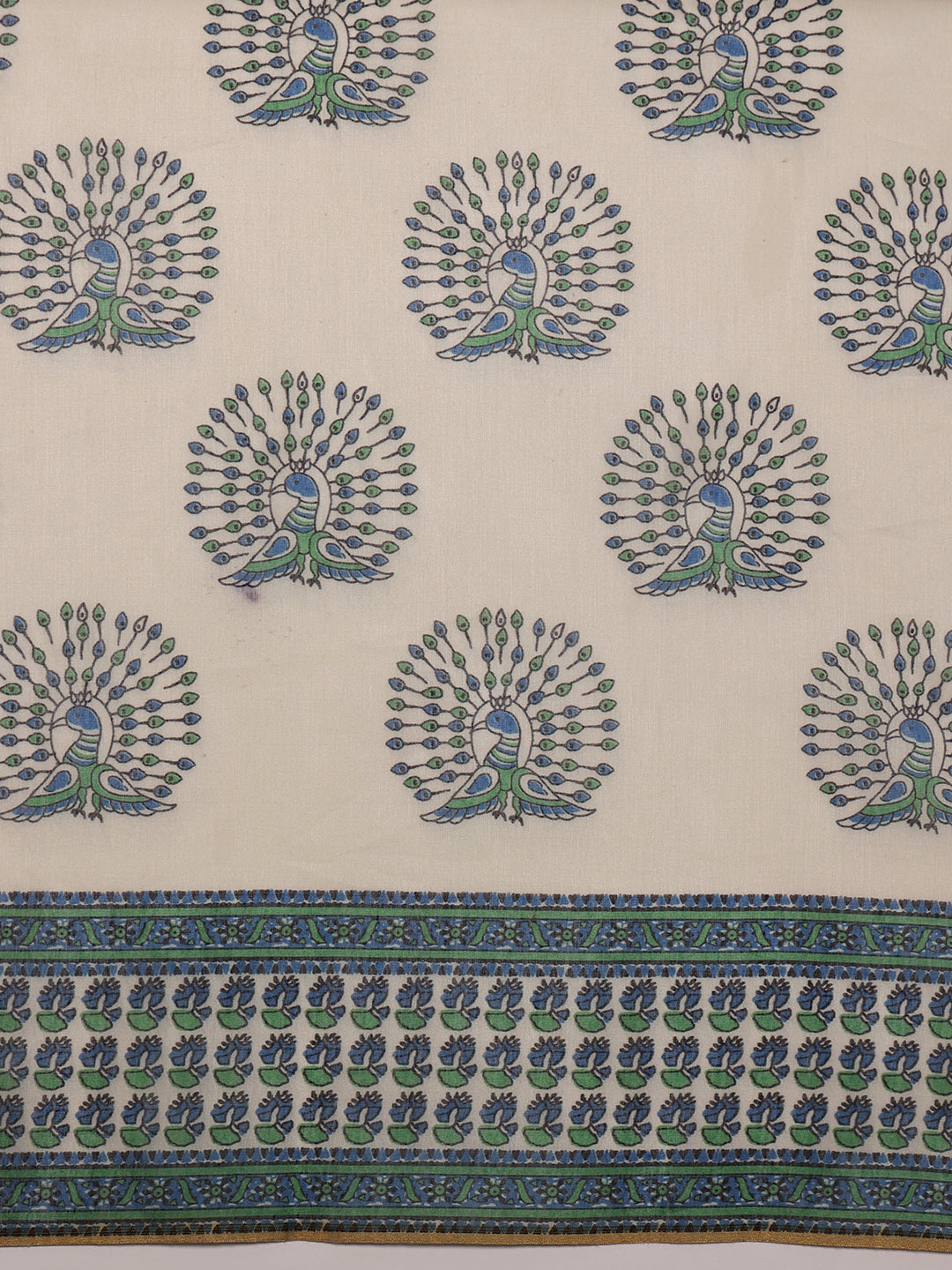 Hiral Fashion Off White Chanderi Cotton Blend Abstract Digital Printed Saree