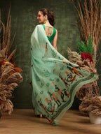 Hiral Fashion Green Chanderi Cotton Blend Abstract Digital Printed Saree