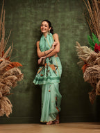 Hiral Fashion Green Chanderi Cotton Blend Abstract Digital Printed Saree