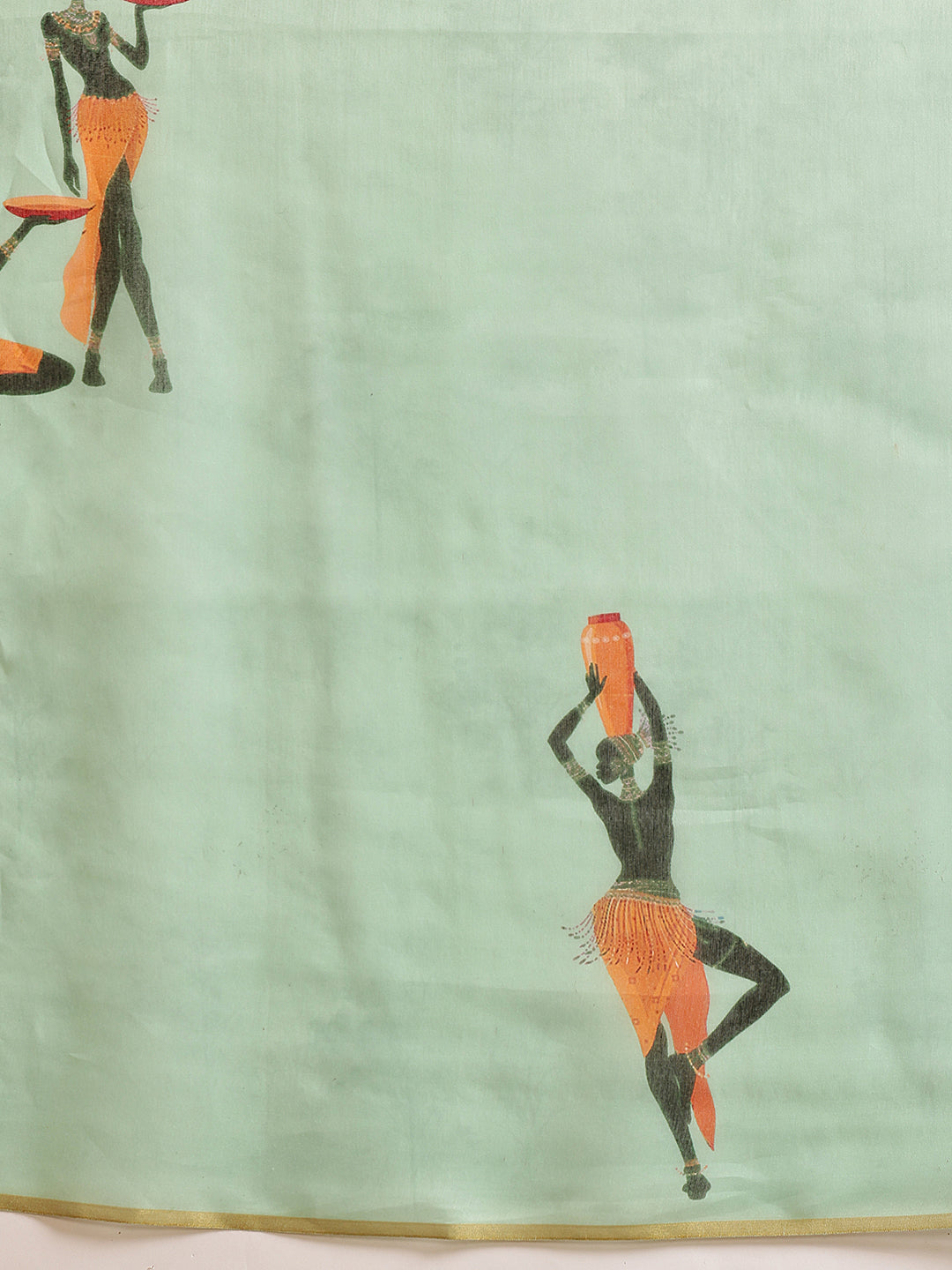 Hiral Fashion Green Chanderi Cotton Blend Abstract Digital Printed Saree