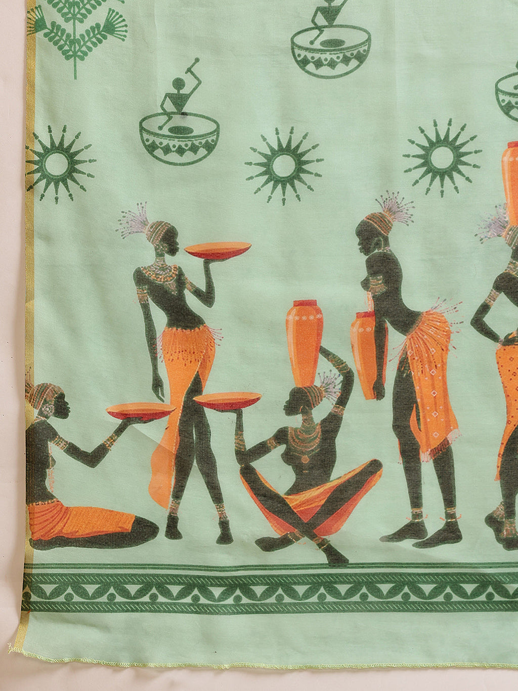 Hiral Fashion Green Chanderi Cotton Blend Abstract Digital Printed Saree