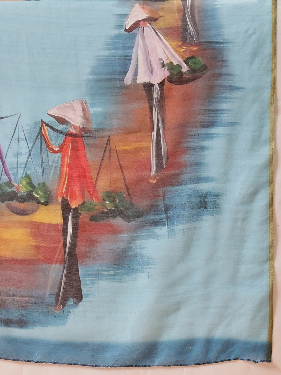 Hiral Fashion Blue Chanderi Cotton Blend Abstract Digital Printed Saree