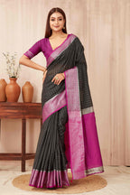Hiral Fashion Black Banarasi Soft Silk Checks Zari Woven Saree