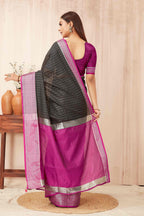 Hiral Fashion Black Banarasi Soft Silk Checks Zari Woven Saree