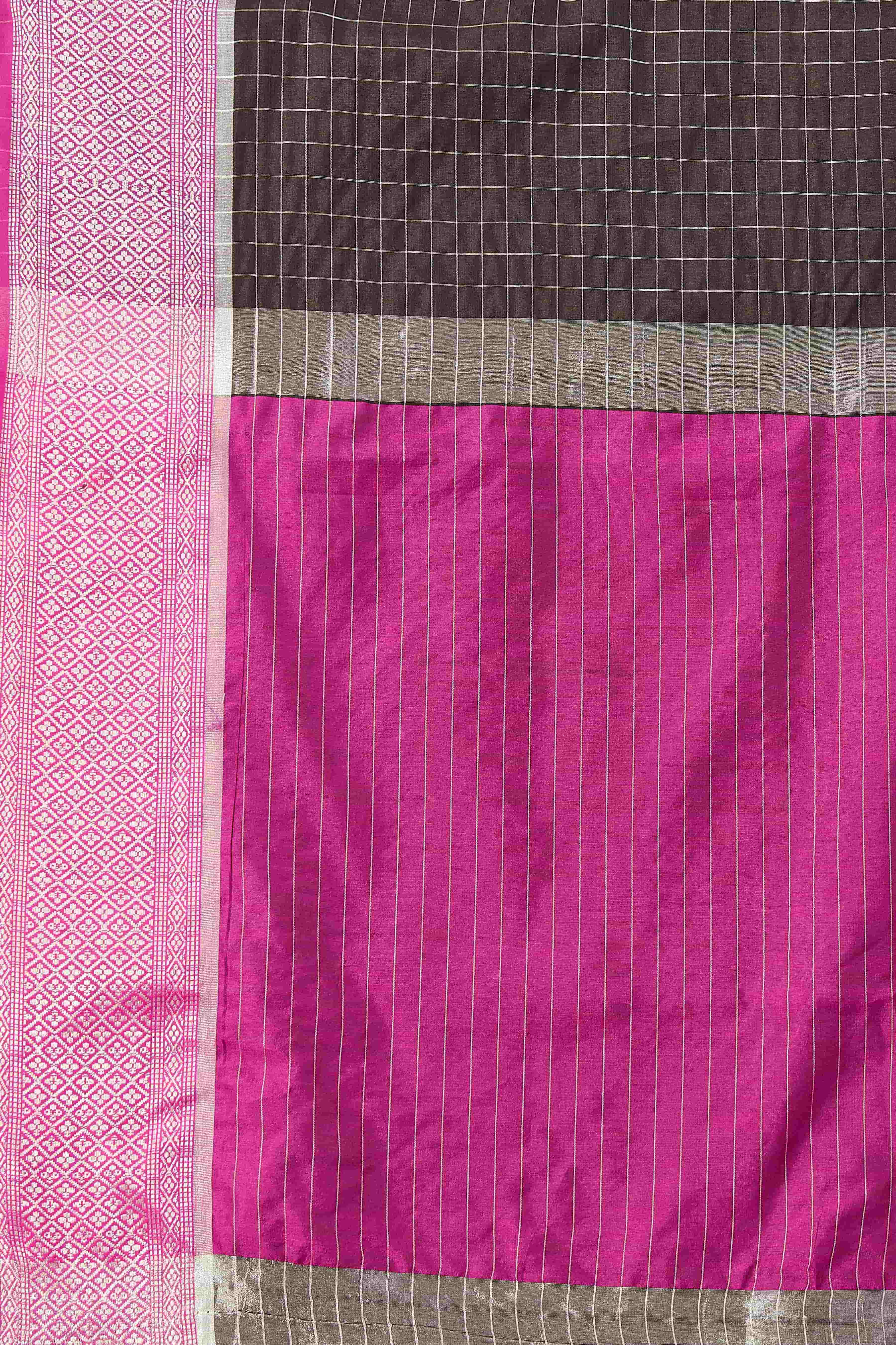 Hiral Fashion Black Banarasi Soft Silk Checks Zari Woven Saree