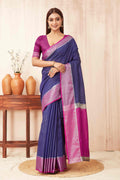 Hiral Fashion Blue Banarasi Soft Silk Checks Zari Woven Saree