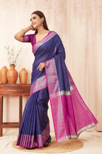 Hiral Fashion Blue Banarasi Soft Silk Checks Zari Woven Saree