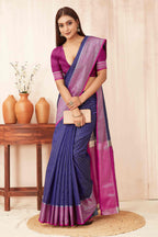 Hiral Fashion Blue Banarasi Soft Silk Checks Zari Woven Saree