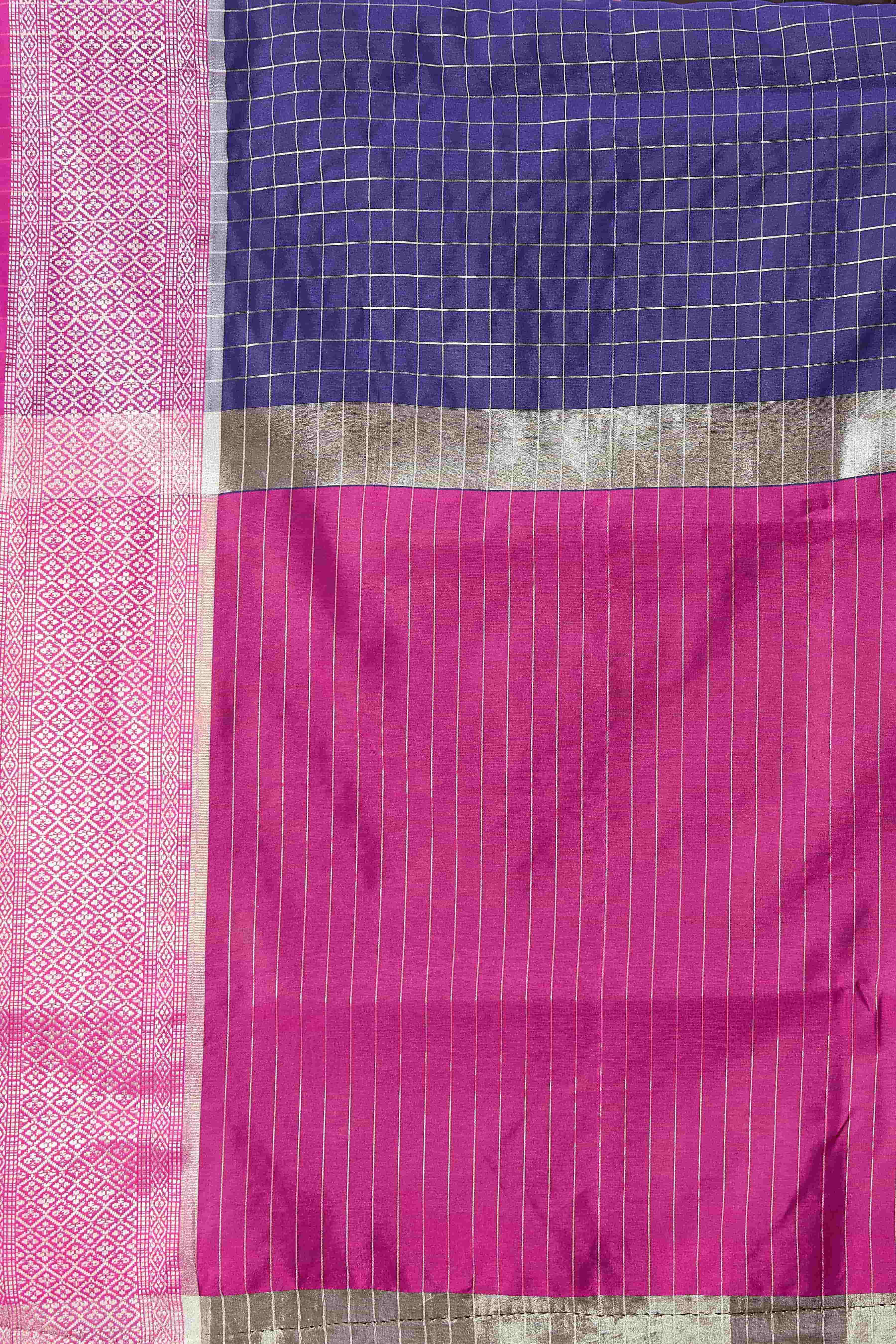 Hiral Fashion Blue Banarasi Soft Silk Checks Zari Woven Saree