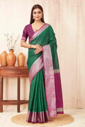 Hiral Fashion Green Banarasi Soft Silk Checks Zari Woven Saree
