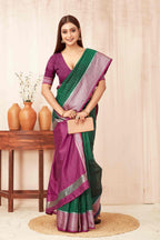 Hiral Fashion Green Banarasi Soft Silk Checks Zari Woven Saree