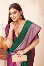Hiral Fashion Green Banarasi Soft Silk Checks Zari Woven Saree