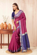 Hiral Fashion Pink Banarasi Soft Silk Checks Zari Woven Saree