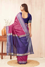 Hiral Fashion Pink Banarasi Soft Silk Checks Zari Woven Saree