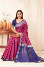 Hiral Fashion Pink Banarasi Soft Silk Checks Zari Woven Saree