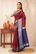 Hiral Fashion Red Banarasi Soft Silk Checks Zari Woven Saree